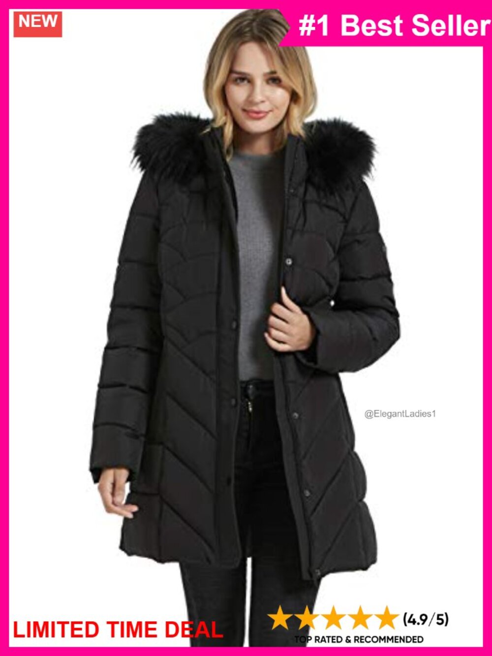 Women's Winter Warm Thickened Long Hooded Parka Jacket with Faux Fur Trim